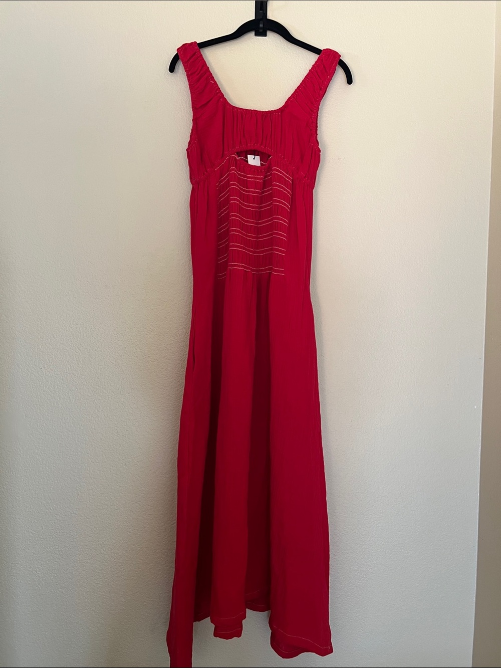 Toit Volant Bella Red Maxi Dress with Smocked Bodice